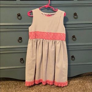 Linen dress with pink lace trim